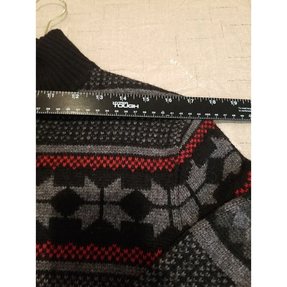 Club  Room Mens‎ L Wool  Blend Black Gray Red Fair Isles Button Pullover Sweater